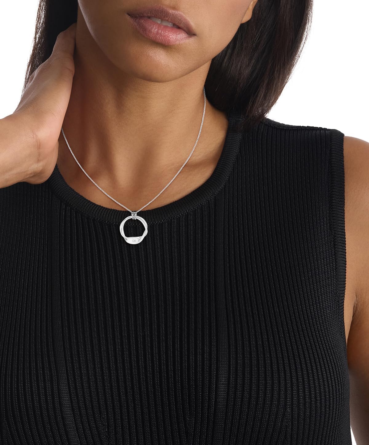 Calvin Klein Ethereal Metals Collection for Women, Stainless Steel Necklace, Adjustable, Sculpted Abstract Circle, Elegant Jewelry, For Her - Image 3