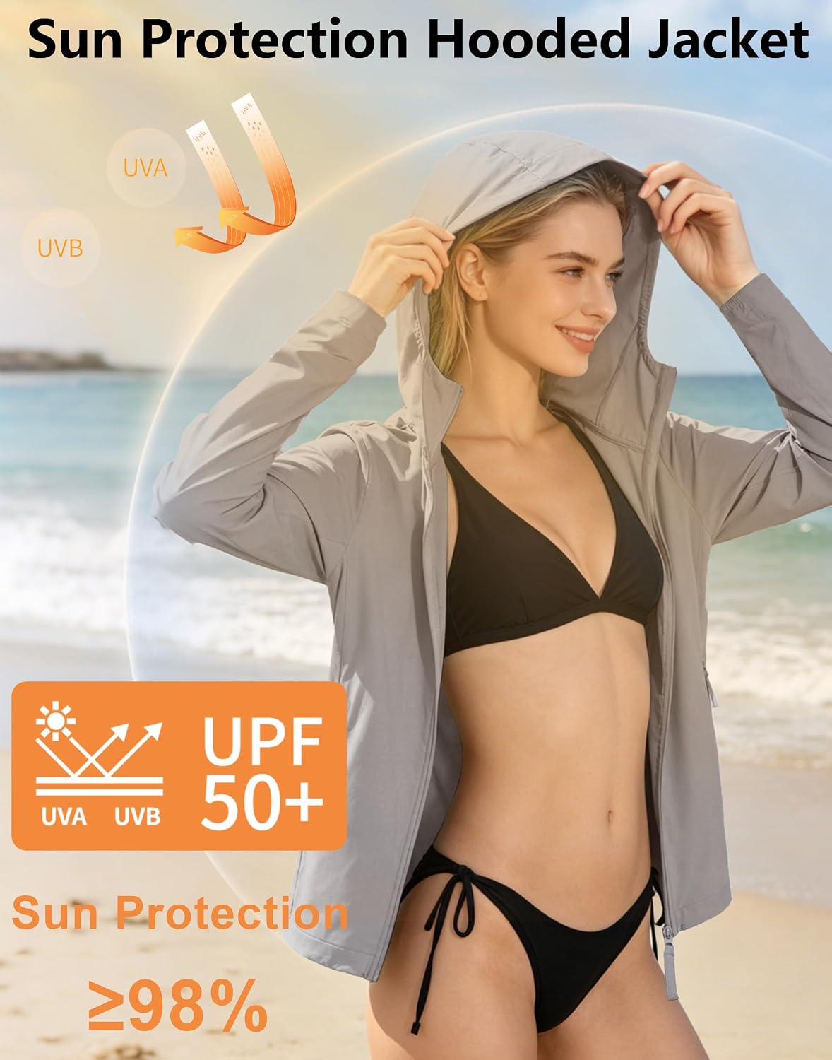 Light Weight Zip Up Sun Hoodie Women, Light Summer Jacket Women with Pocket for Fishing Hiking