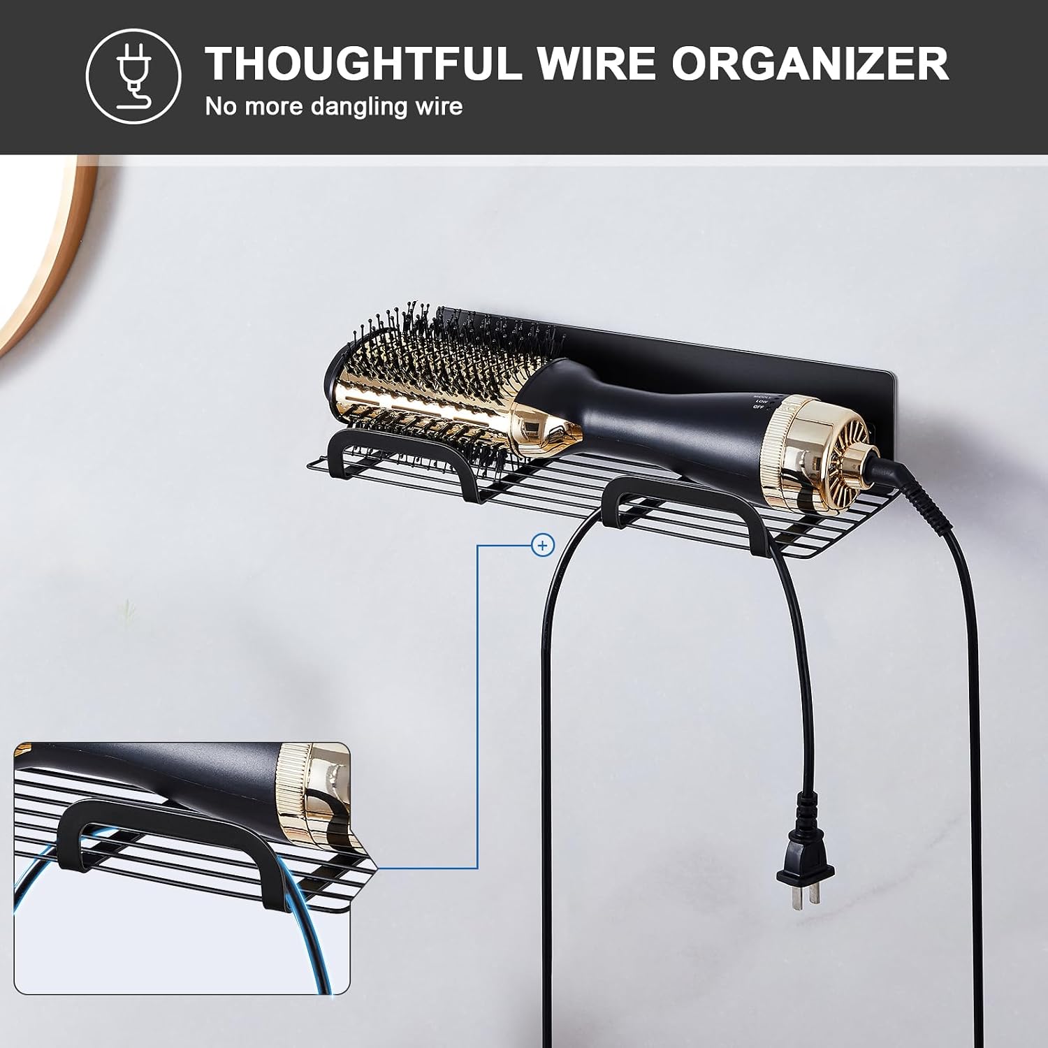 Straighteners Holder Wall Mounted Metal Hair Dryer Holder for Curling Wands Accessories Adhesive Curling Iron Holder Hair Tool Organizer for Vanity Bathroom Barber Shops (Black)