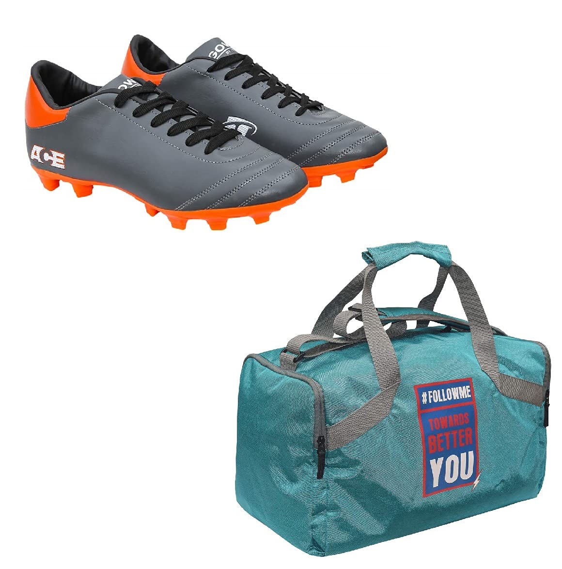 Charged Sports Bag Bouclier Follow Me Junior Cyan With Gowin Football Shoe Ace Grey Orange Size-5