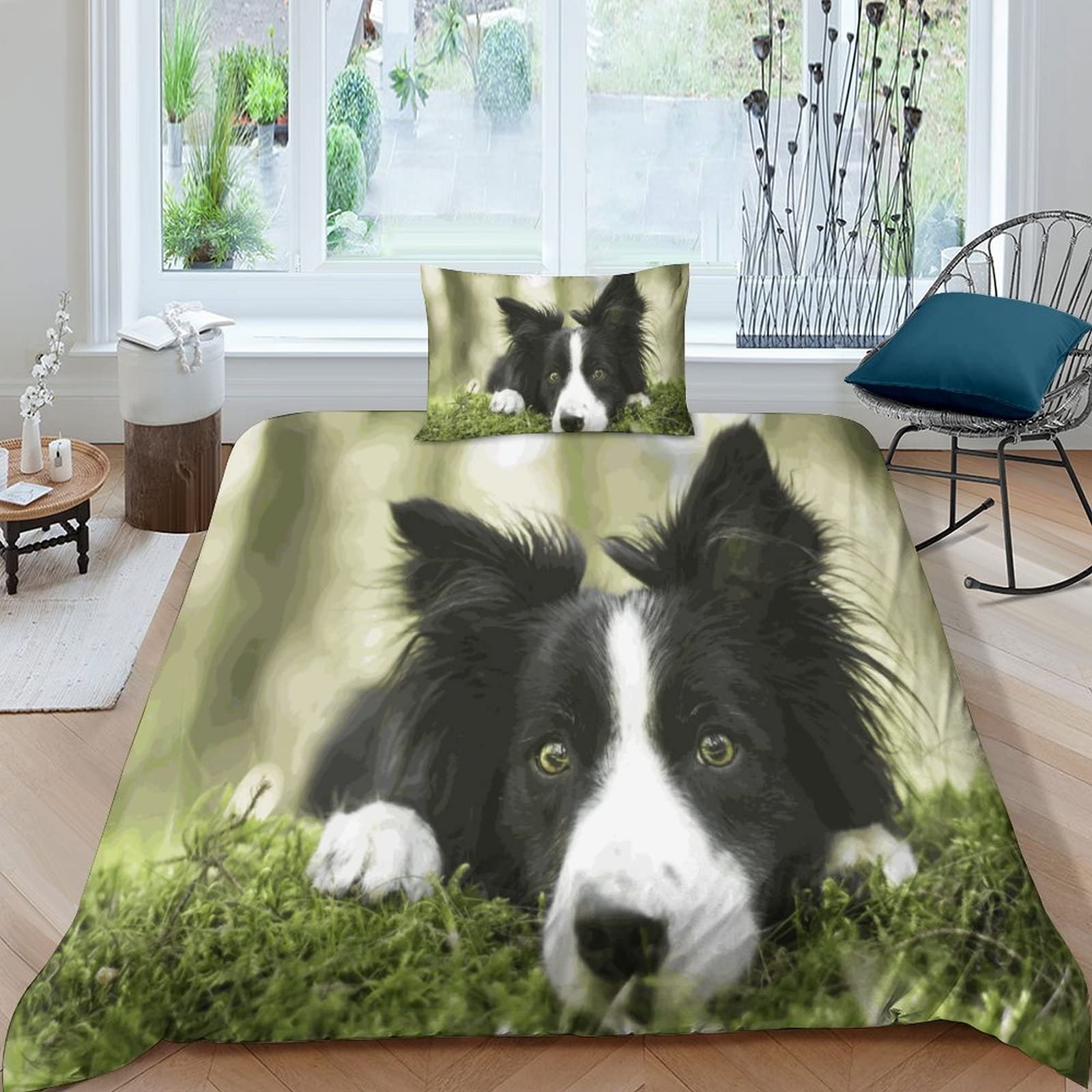 Geeyou Border Collie-11 Border Collie Colorful Duvet Cover Set Hidden Zipper Pet Dog Quilt Cover Set With Pillowcases Bedding Set Soft Microfiber Comforter Cover Various Sizes For Kids Adults Single（135X200cm）