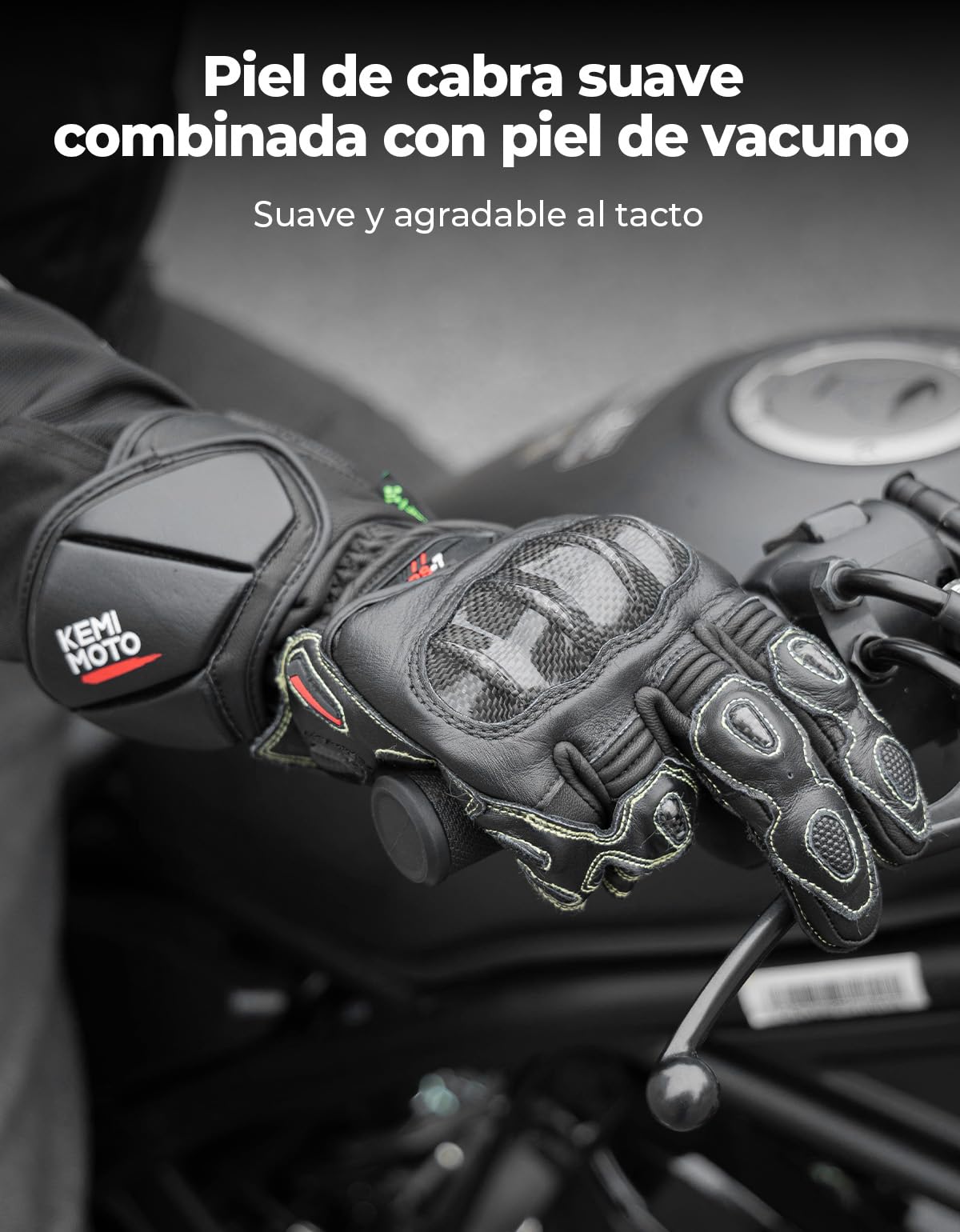 KEMIMOTO Guantes Moto Hombre, Tecnología Esa, Fibra de Carbono y Función de Pantalla Táctil, Palma Antideslizante para Carreras, Motos, Scooters, Caza