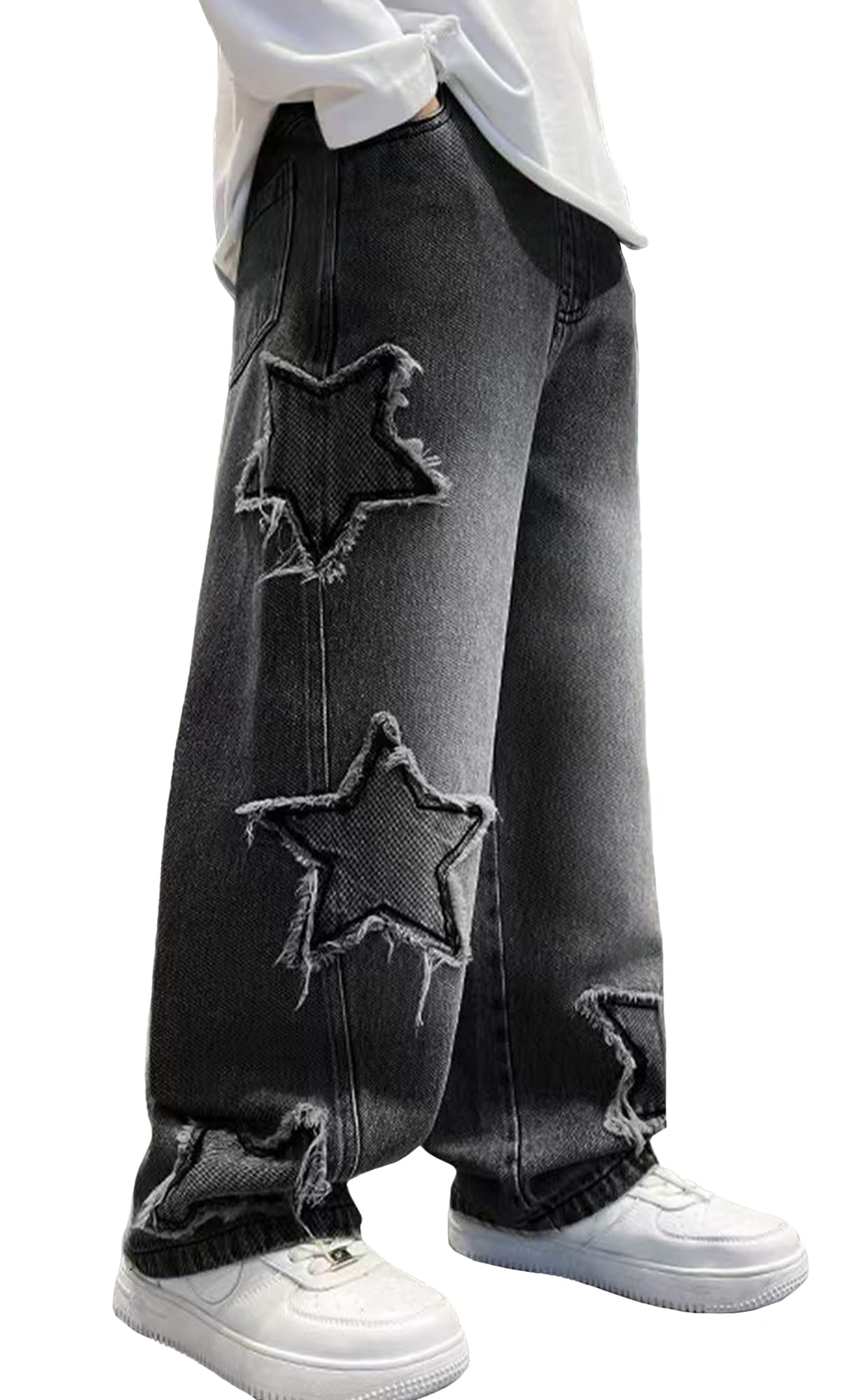 Happy Cherry Baggy Jeans Jungen Cargo Hose Y2K Stretch Bund Jeanshosen mit Taschen Streetwear Hip Hop