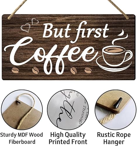 Miniatura 2 de But First Coffee Sign - Arte de barra de café de madera, 6 x 12 pulgadas