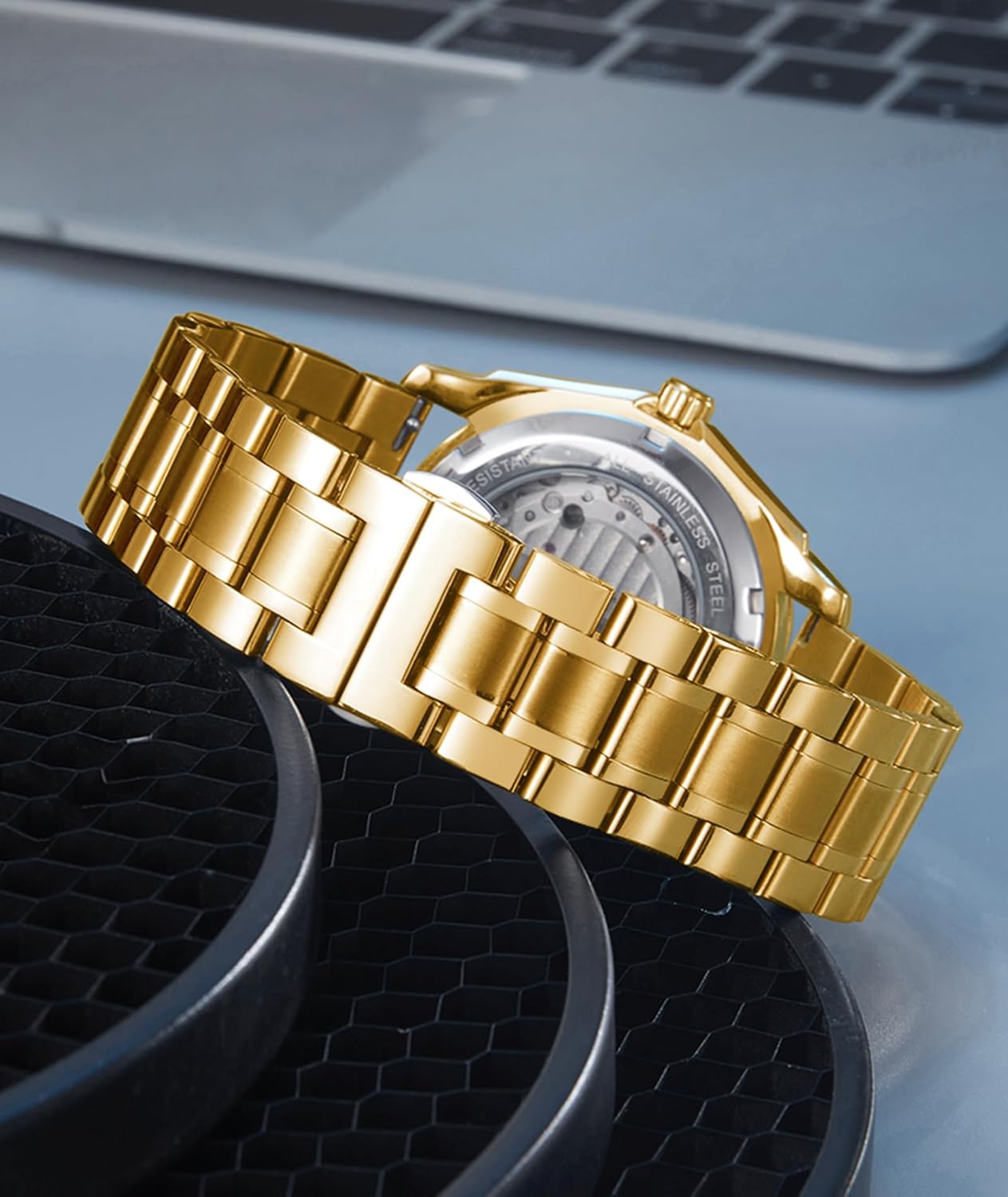 BINLUN Stainless Steel Watch Bands Quick Release 12mm-24mm Universal Metal Replacement Watch Straps SmartWatch Bracelets Links Straight & Curved Ends Men Women 6 Colors(Gold,22mm)