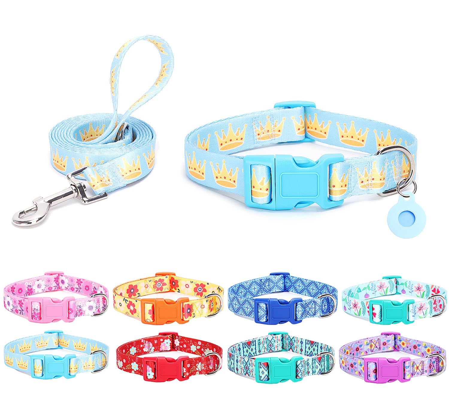 Moonpet Hundehalsband Mit Leine & AirTag-Halter – Atmungsaktiv, Verstellbar Für Kleine Bis Große Hunde