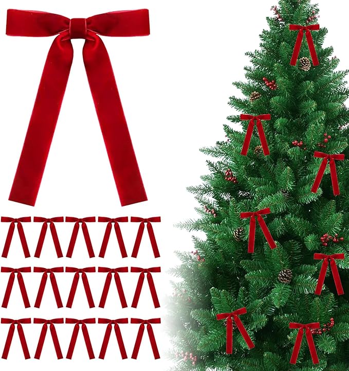 12 Stück Rote Samtschleifen für Weihnachtskränze, Elegante Weihnachts-Schleifen aus Samt für Baumdekorationen, Geschenkboxen und Feiertagsdekor
