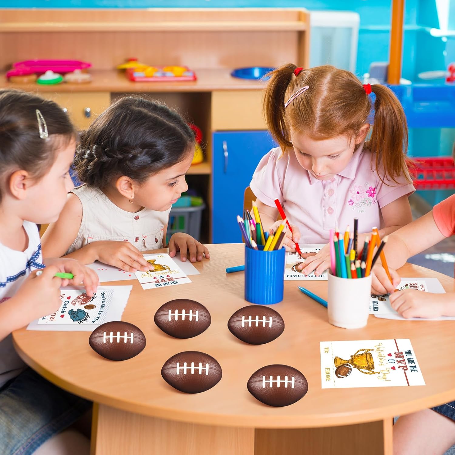 Syhood 36 Set Valentine's Day Football Card and Foam Stress Balls for Kids Valentine's Day School Classroom Exchange Gift Sports Themed Events Party Prizes Favor Supplies