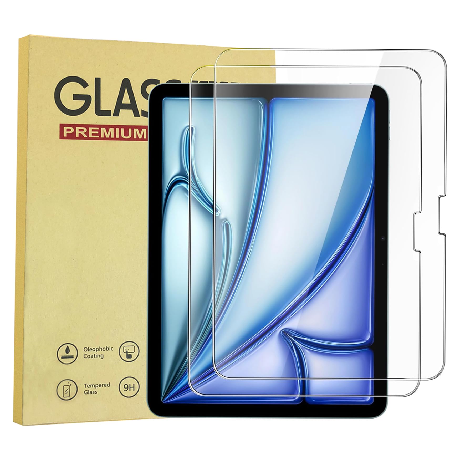 【2枚入り】iPad Air 11インチ ガラスフィルム（M4/M3/M2）2026/2025/2024 アイパッドエアー11インチ強化ガラス保護フィルム 硬度9H/高透過率/気泡防止/指紋防止/飛散防止/撥水撥油