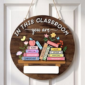 Unittype Classroom Teacher Door Sign with Desk Stand Erasable Marker Teacher Name Door Hanger 7.9" Boho Back to School Welcome Hanging Sign for Wall Table Decor Gift Supplies