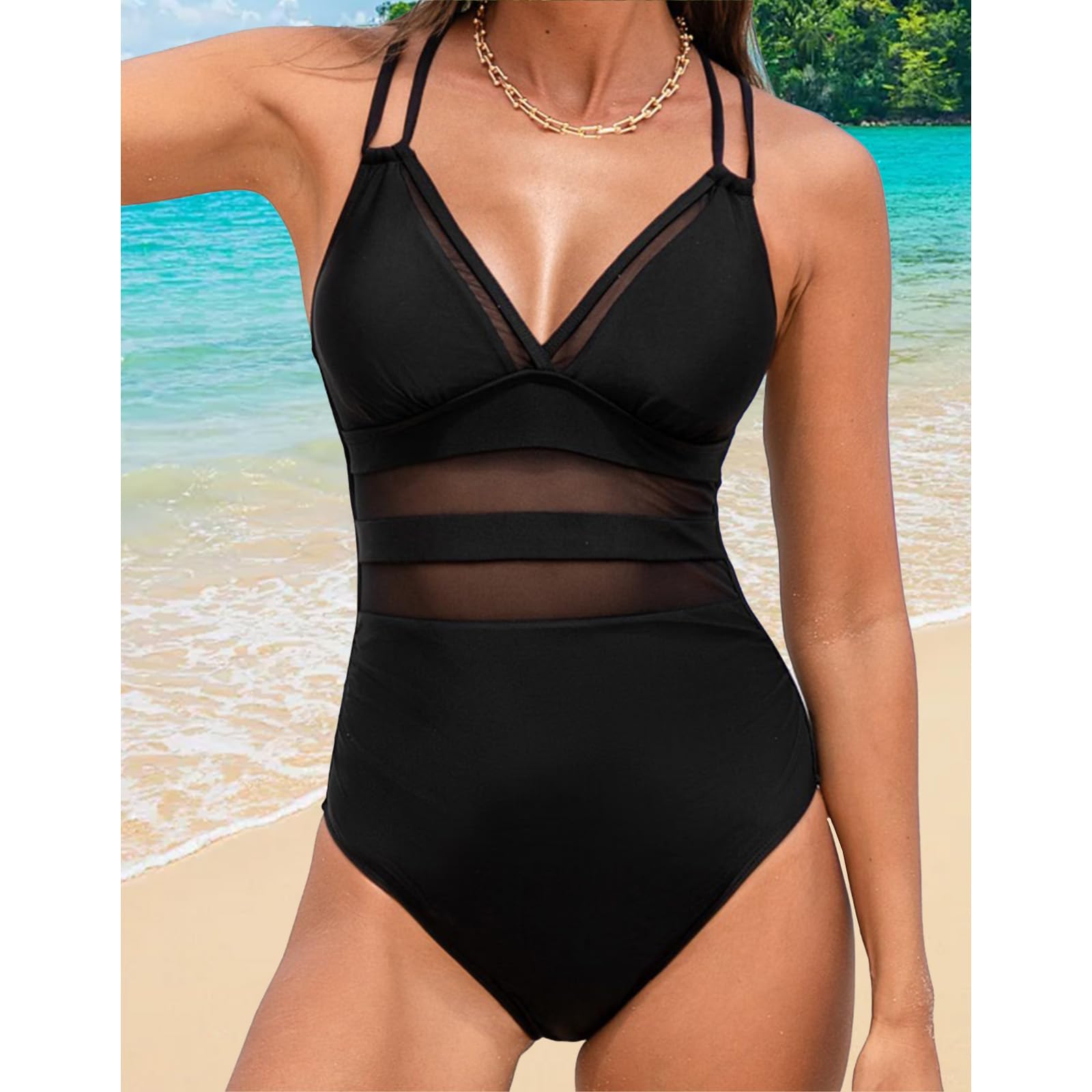 TcIFE Traje de Baño Mujer de Una Pieza con Cuello en V y Volantes Bañadores Sexy Fruncido Verano Playa Bañador Mujer Entero Control del Vientre Bikini Moda Monokini