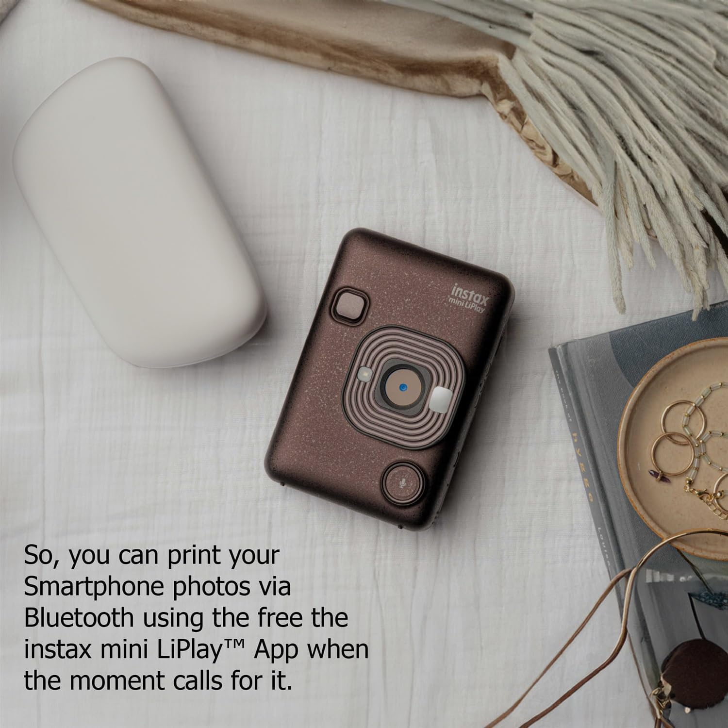Fujifilm Mini LiPlay Hybrid Instant Camera with Mini Film, 32GB microSD Card, Charging Cable, Hand Strap and Pixibytes Microfiber Cleaning Cloth... (Deep Bronze + 20 Sheets)