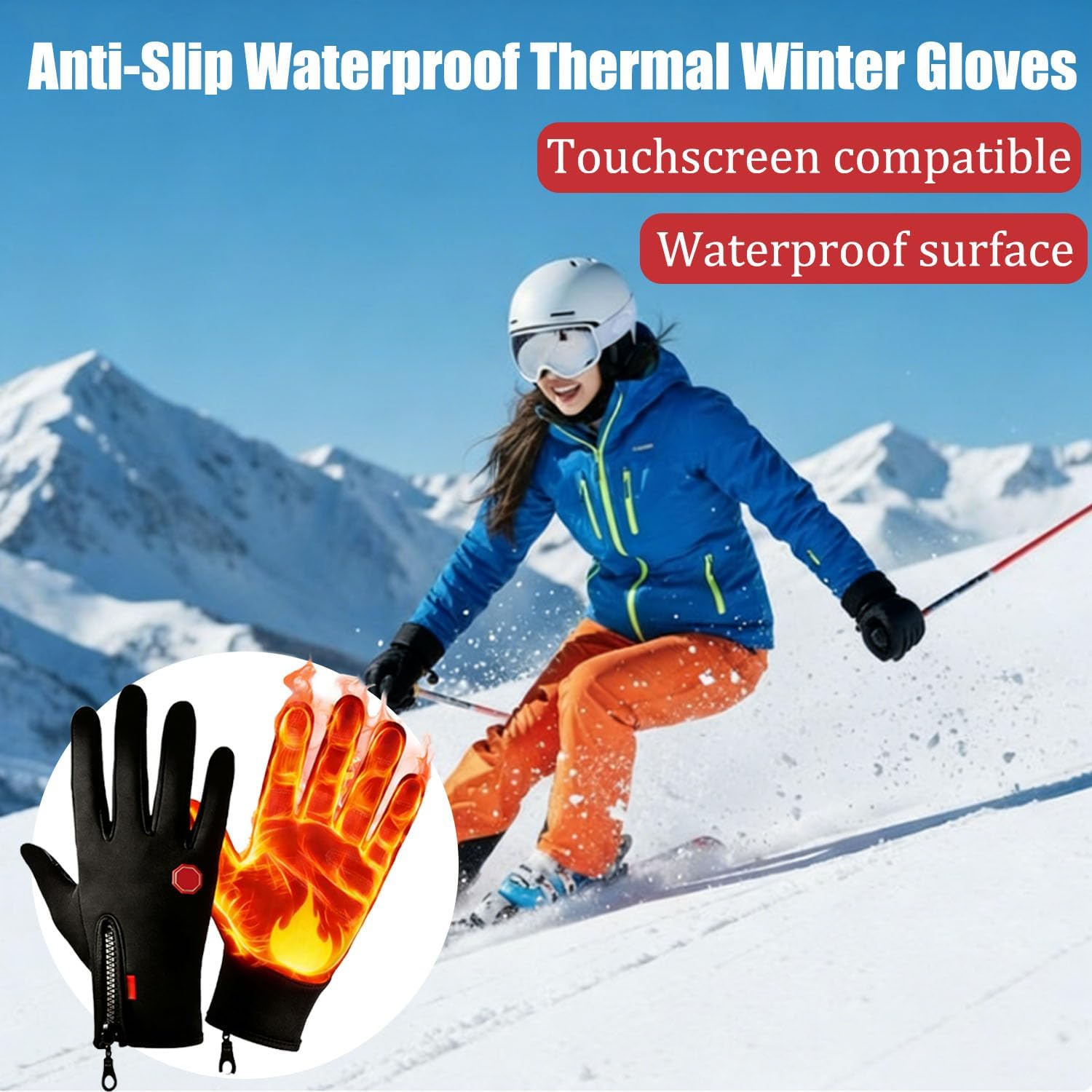 Anti-Slip Waterproof Thermal Winter Gloves for Men and Women,Windproof Cold Weather Touch Screen Winter Sport Outdoor Gloves