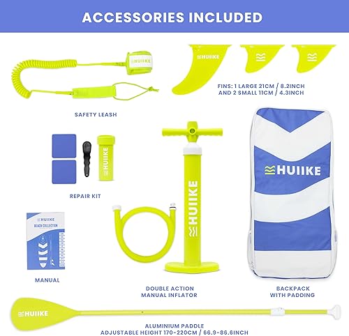 Miniatura 106 de HUIIKE Tabla de remo inflable para adultos con accesorios incluidos, remo, aletas, bomba. Tabla de remo de pie, gran estabilidad y resistencia. 10