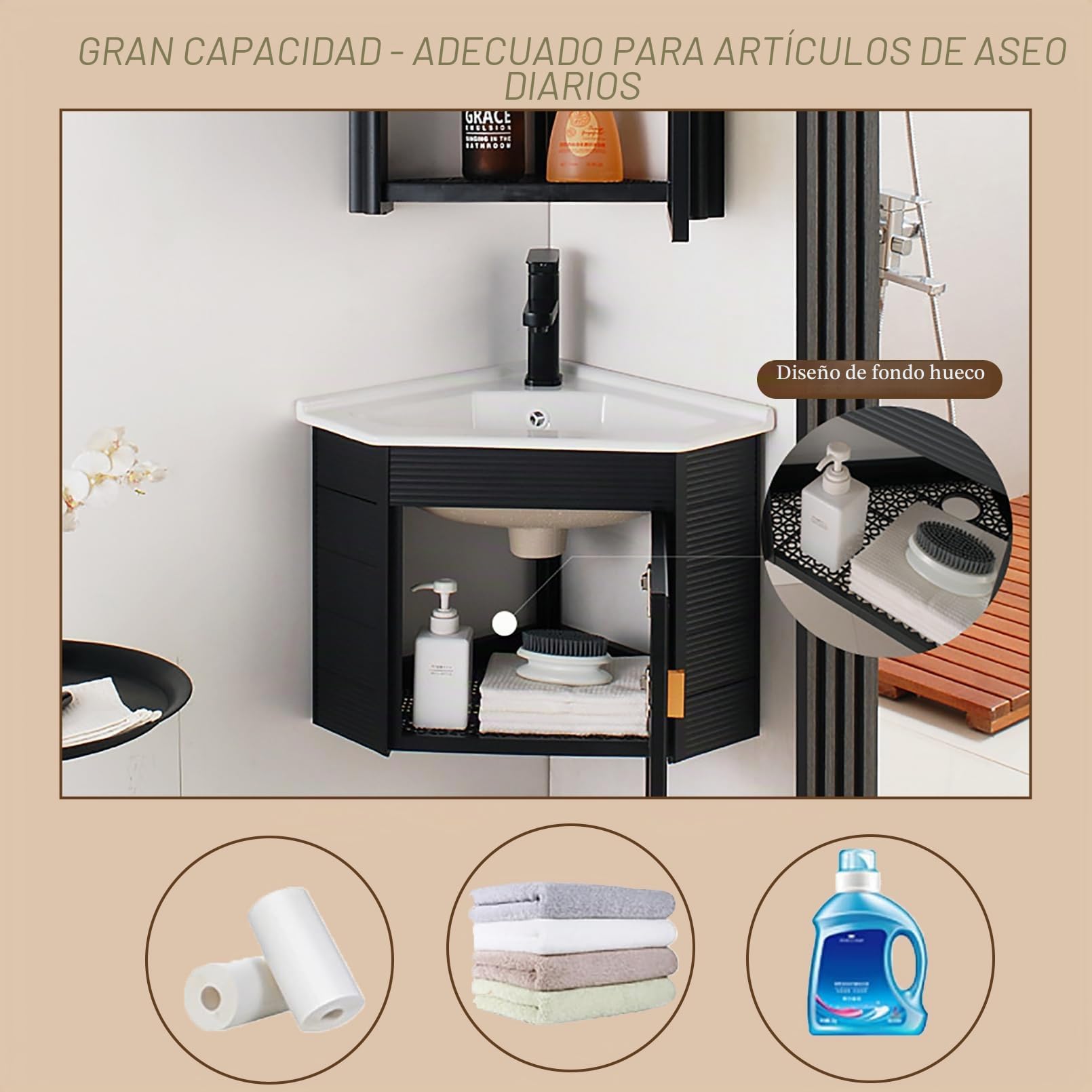 Fregadero de cerámica 38x38cm, Lavabo de baño montado en la pared, Lavabo de esquina de cerámica para espacios pequeños, Lavamanos cuarto de baño, para cocina, aseo, baño,caravana, Blanco