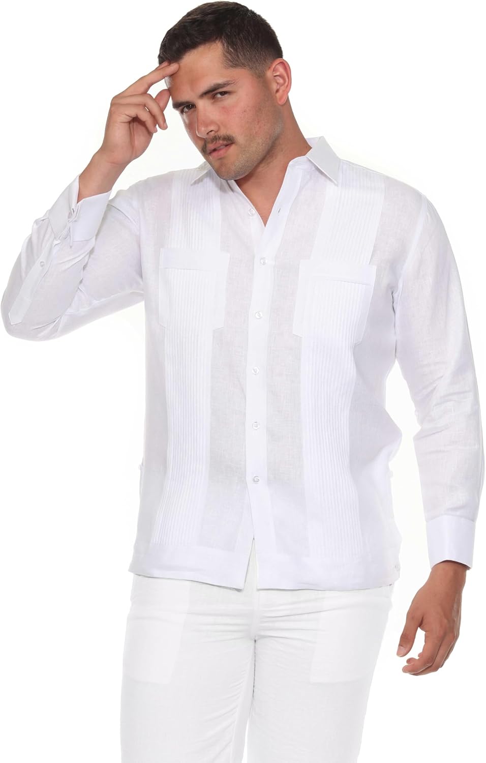 Mojito Men's 100% Linen Guayabera Chacabana Shirt Long Sleeve - Tonal Pleats