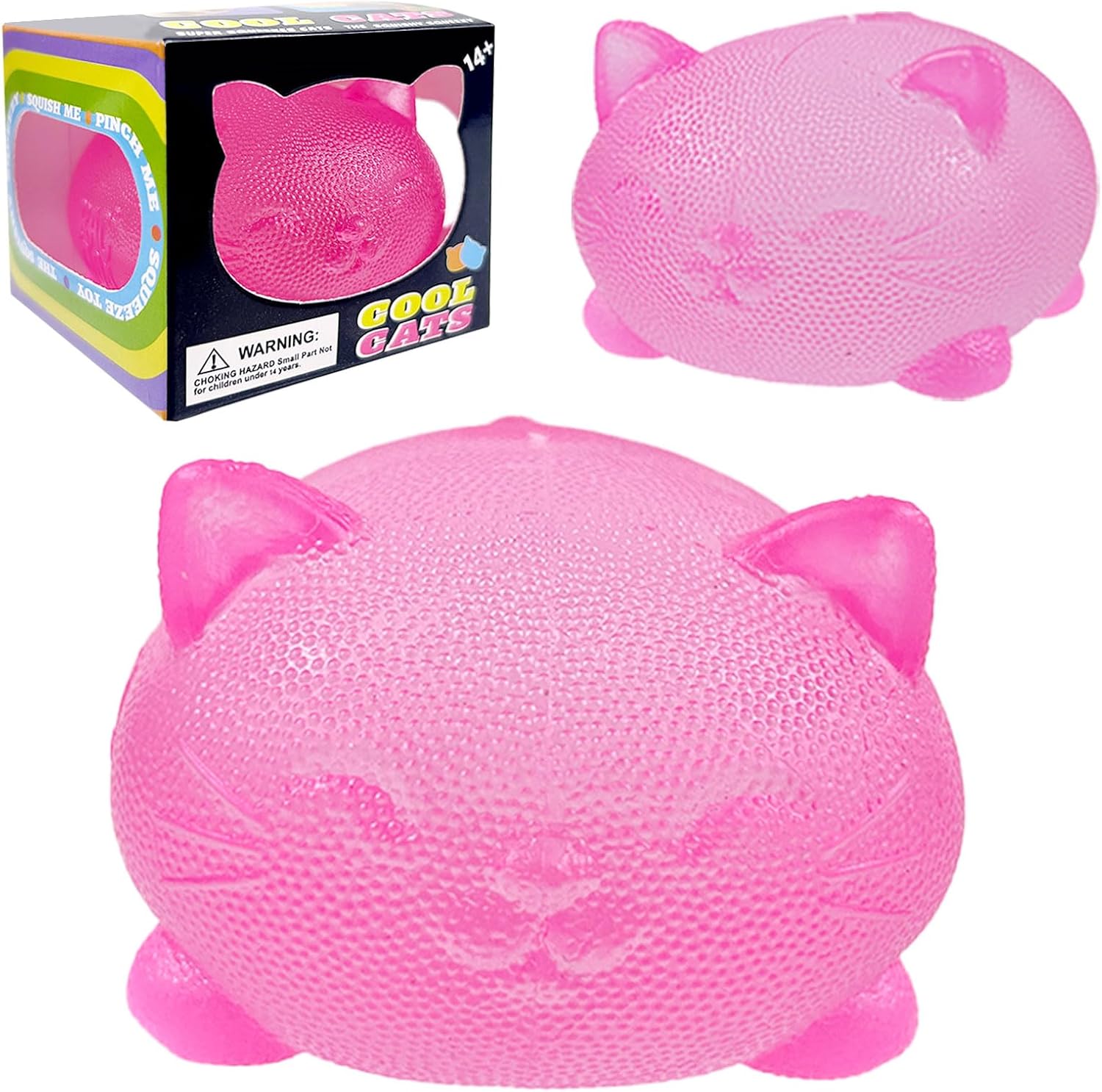 Gummy Kitty & Sugar Ball Designs, Anxiety Relief & Focus Toy, Maltose Filled Squeeze Cat Toys for Sensory Play, Sensory Fidget Toys for Adults, Kids, Slow Rising Squishy Stress Ball ( Pink)