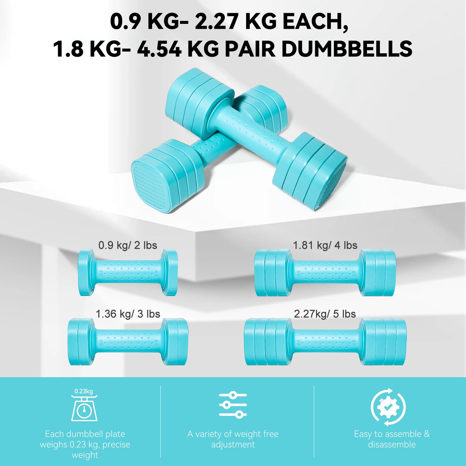 Passer 4,54 kg Set di manubri Regolabili, 4 in 1 Set di Pesi Liberi per Donne Uomini Regolare i Pesi per la Mano Set di Pesi per la Palestra di casa Esercizio di Allenamento di Forza Attrezzature