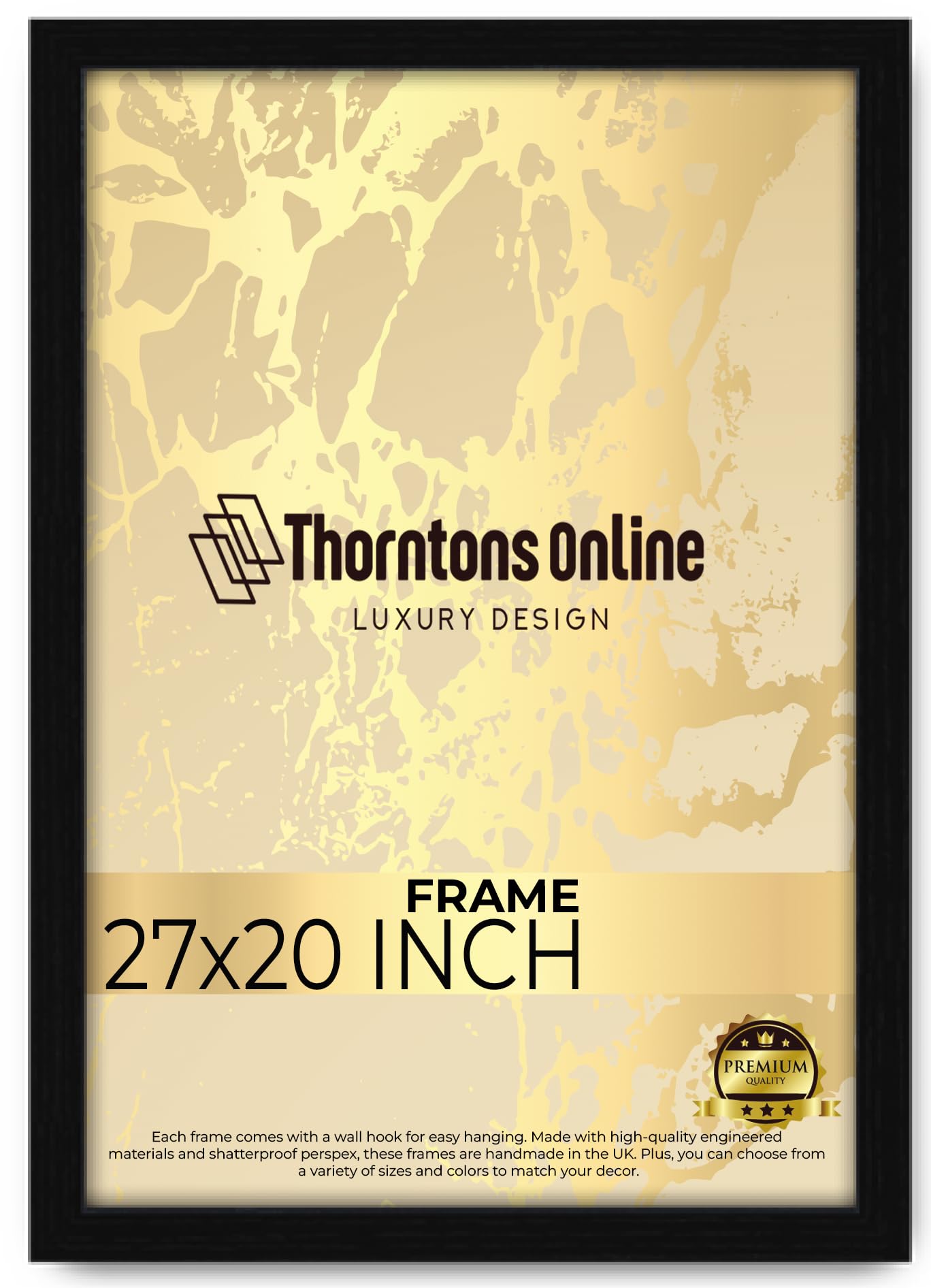 Throntons Large Poster Frame 27 x 20 Inch Large Picture Frames Shatter-Resistant Perspex Portrait & Landscape Display Frames for Wall Decoration Photos Canvas Paintings Art Gallery (27 x 20 '')
