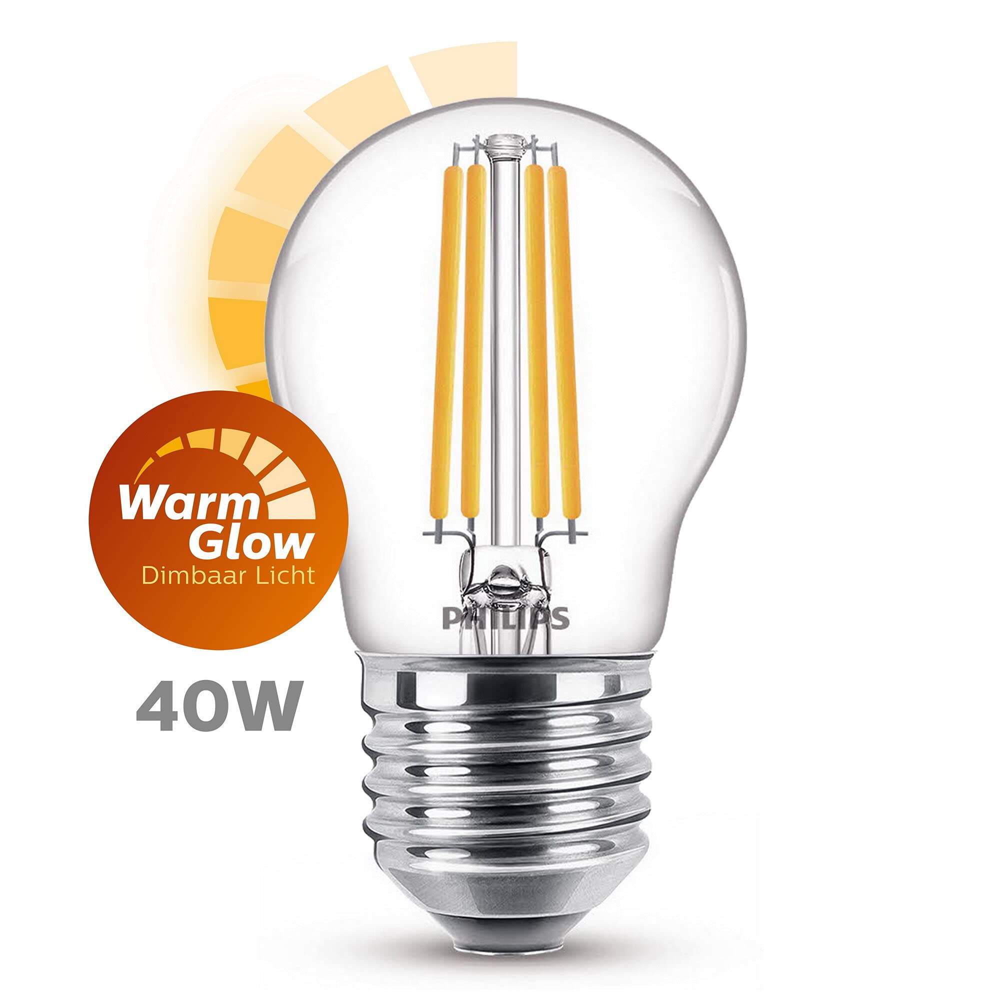 Philips LED Lampe E27, 40W, WarmGlow Dimmbar – Tropfenförmig, Matt, Warmweiß, Bis Zu 10 Jahre Lebensdauer