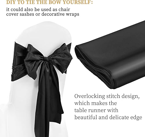 Miniatura 3 de Paquete de 20 caminos de mesa de satén negro de 12 x 108 pulgadas de largo, para decoración de bodas, fiestas, eventos, fiestas de cumpleaños,