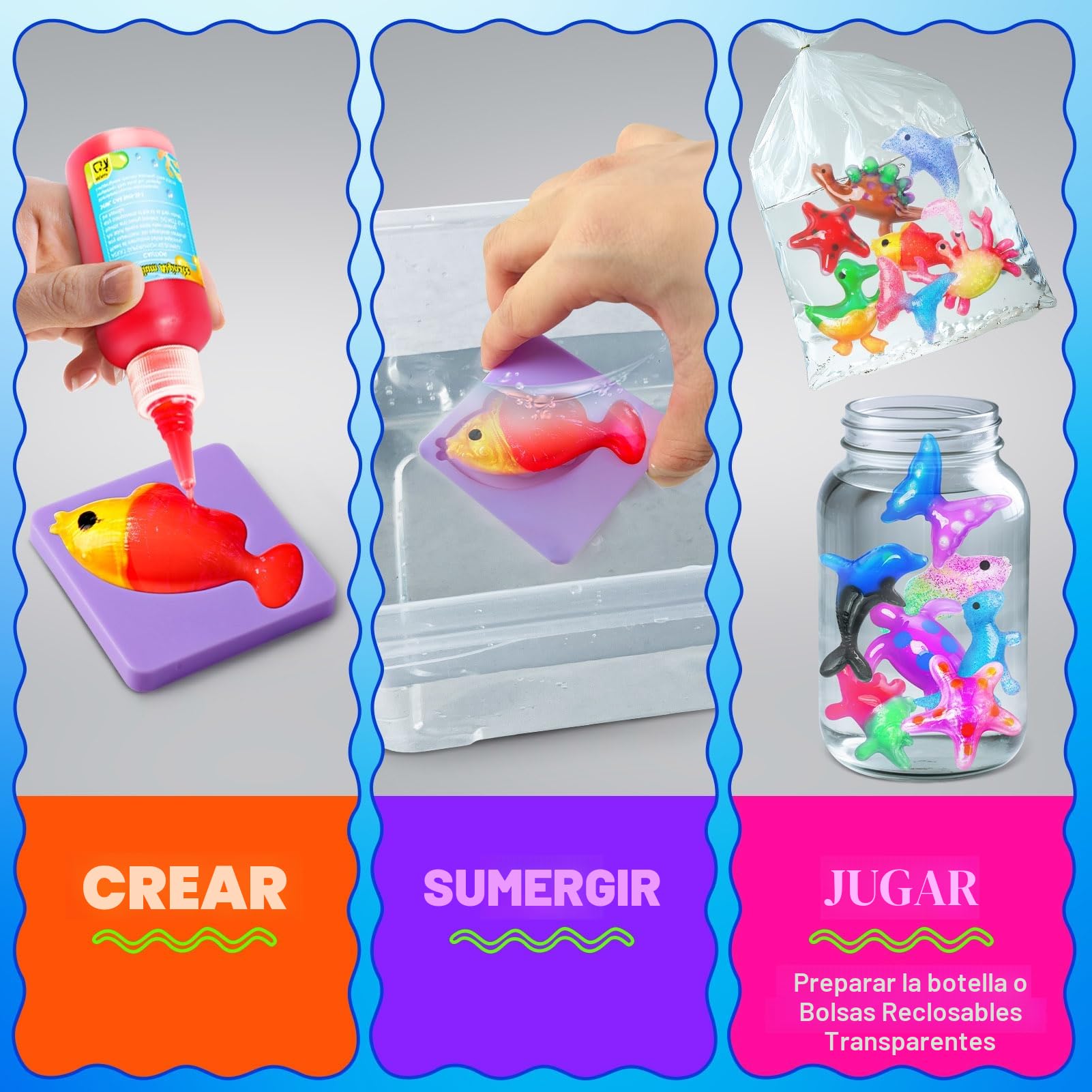 UNGLINGA Kit de Juguete de Hadas de Agua mágica para niños, 34 Botellas de Gel de Color, Gel de Agua, CREA Tus Propios Animales acuáticos, Set de Manualidades acuáticas de Hadas para niñas y niños