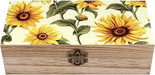Summer Sunflower Large Wooden Box for Jewelry, Wooden Crates | Trinket Storage Box for Women, Portable Photo Storage with Lids, Wooden Keepsake Decorative Boxes, 7.9'' x 3.9'' x2.3''