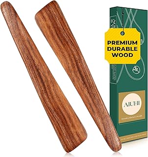 AIUHI Natural Teak Wood Spatula for Cooking, 12 Inches Flat Wooden Turner, Small Wood Flippers Handmade for Nonstick Cookware Turning Flipping Serving and Scraping. Set of 2