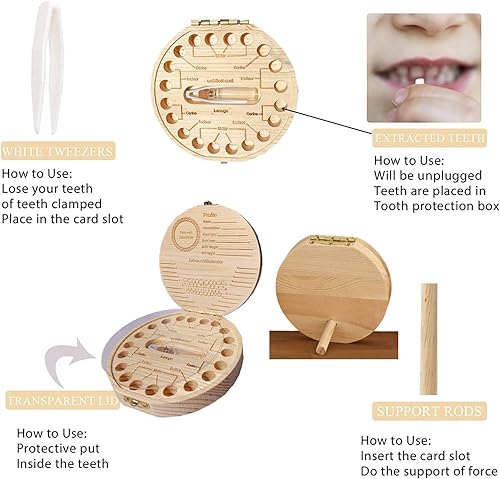 Miniatura 2 de Caja de recuerdo de dientes de bebé, caja de dientes de hadas, caja de dientes de madera, caja de almacenamiento de recuerdos de bebé, protector de