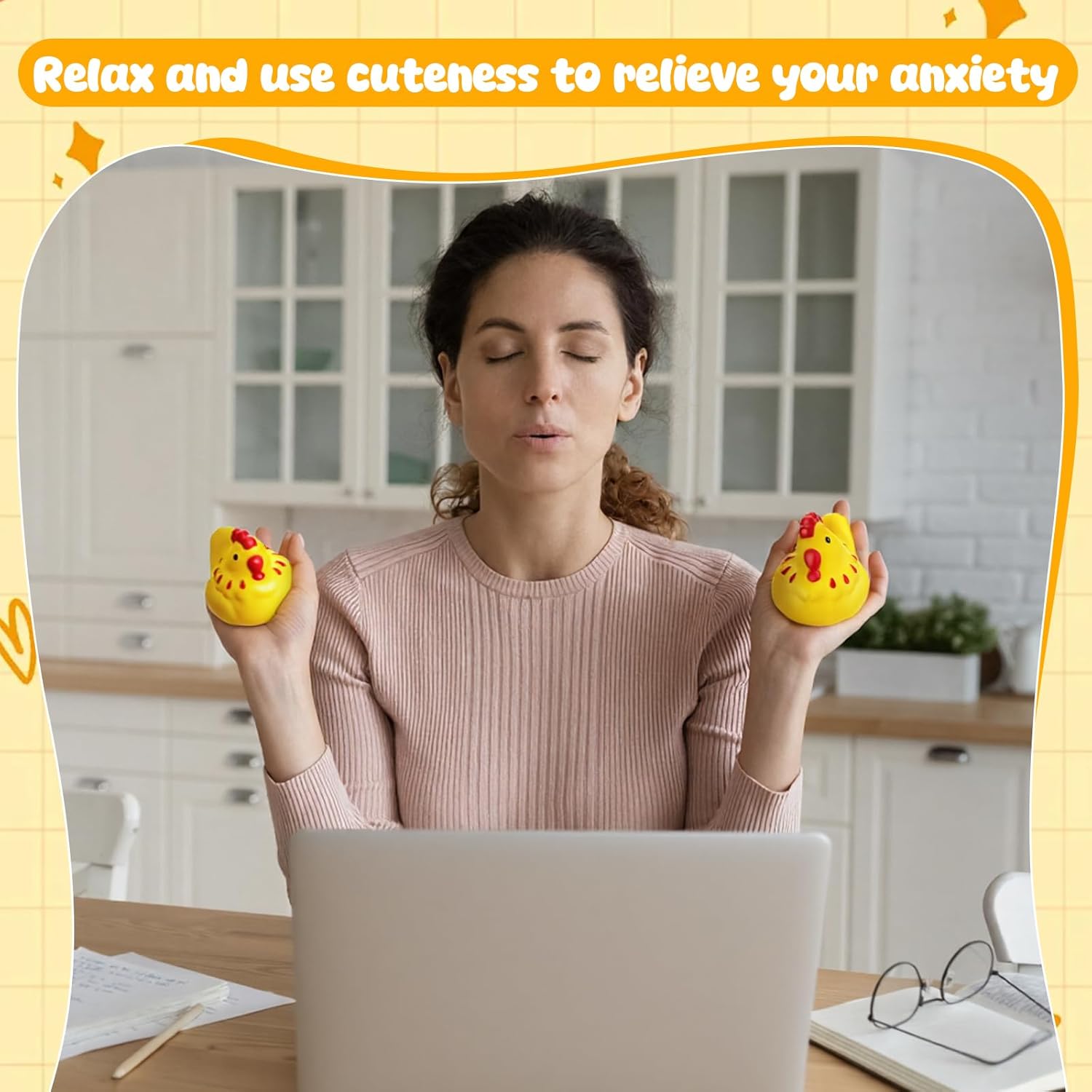 Hungdao 2 Pcs Chicken Stress Toys Chicken Stress Balls for Slow Rising Squeeze Sensory Toys PU Foam Funny Appreciation Gift for Party Favor Anxiety Relief Adults Autism Prize Fidget Cute Dough Ball