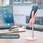 OATSBASF Cute Bunny Phone Stand Adjustable Pink Phone Holder for Phones | Weighted Base Kawaii Desk Accessories, Aesthetic Room Decor Gift for Women/Girls/Kids, Compatible with All Phones