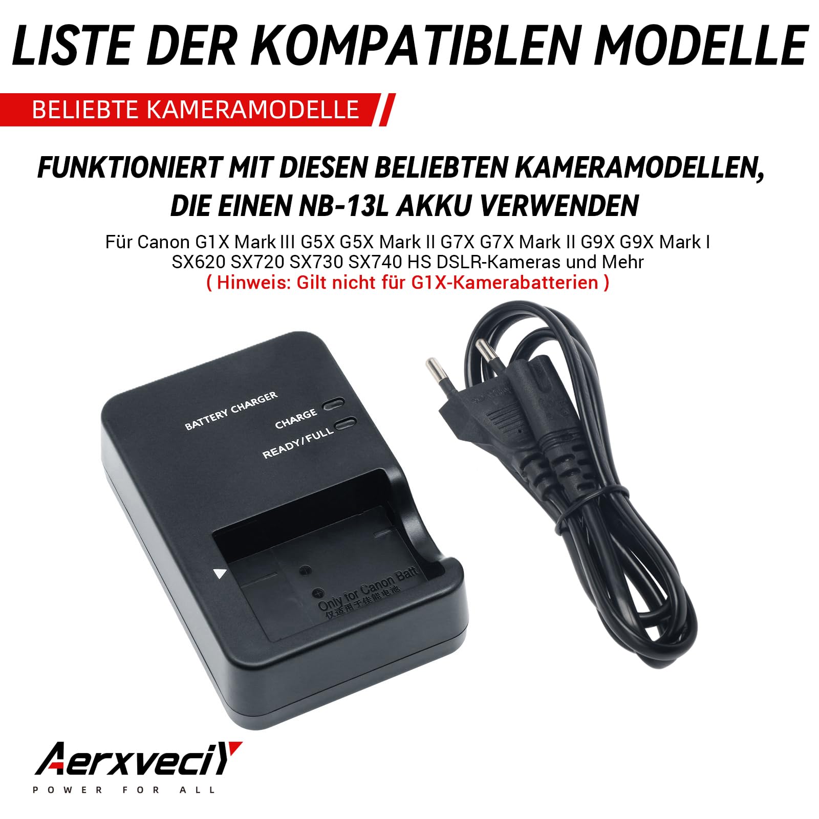 CB-2LH CB-2LHE Chargeur de batterie pour Canon : compatible avec la batterie Canon NB-13L pour G1X Mark III (pas pour G1X) G5X G5X Mark II G7X G7X Mark II G9X G9X Mark II SX620 SX720 SX730 SX740 HS