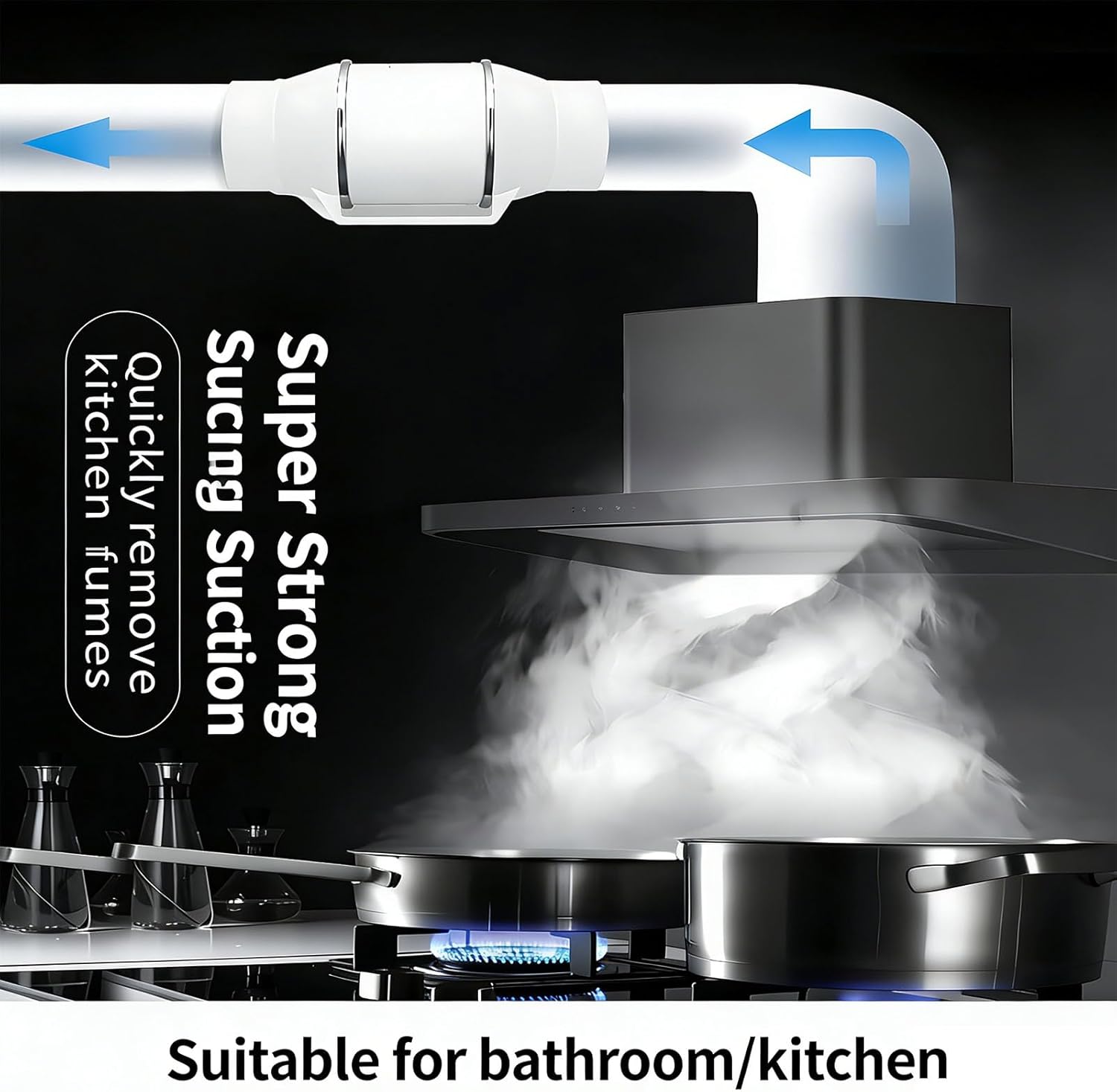 Pipeline Booster Fan 6 Inch Inline Duct Vent Efficient Air Circulator with Copper Wire Motor for Grow Tent Kitchen Bathroom (US Plug)