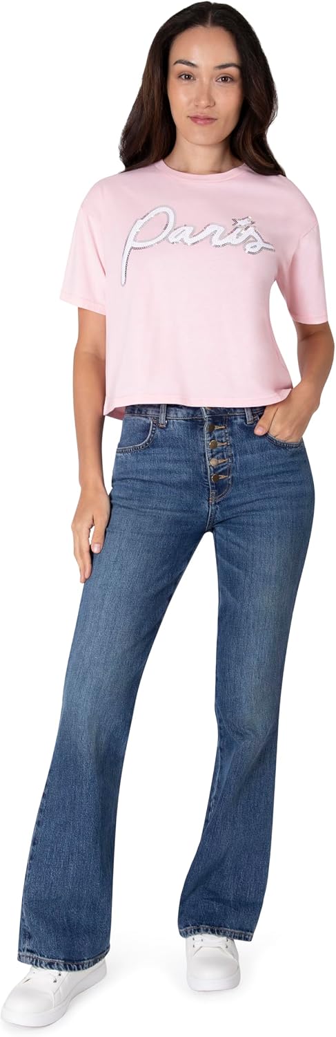 Paris Hilton Women's Fashion T-Shirt Embellished Graphics Short Sleeve Crew Neck Tops