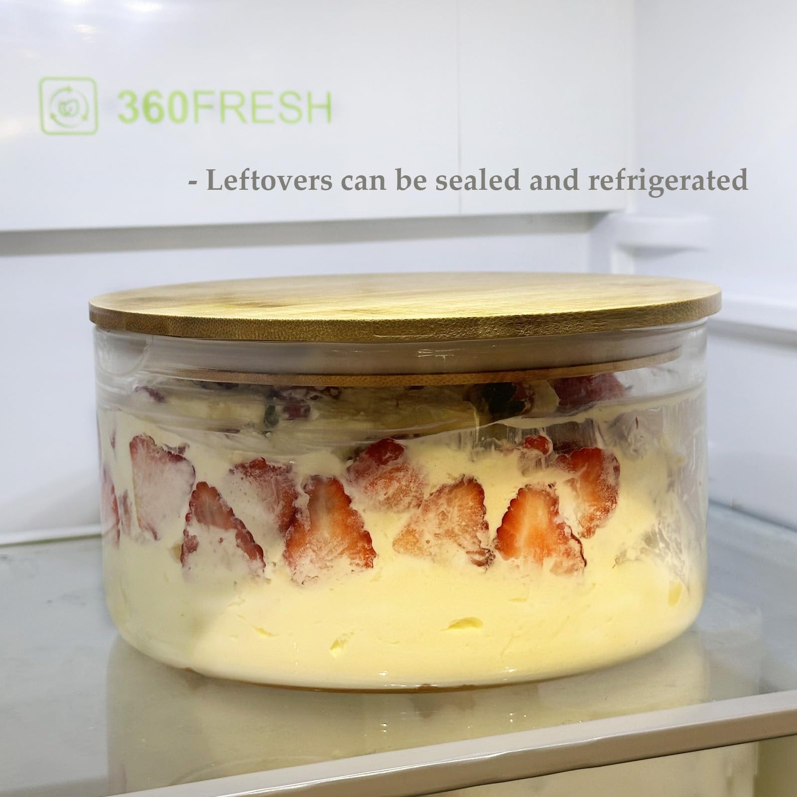 Opexscal 120oz Large Glass Trifle Bowl with Lid, Modern Design Clear Glass Round Dessert Centerpiece Serving Bowl for Laying Ice Cream Cakes, Salad, Fruit, Microwave & Dishwasher Safe