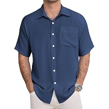 URRU Mens Shirts Casual Short Sleeve Button Down Shirt Summer Dress Shirts Loose Fit Beach Shirts Vacation Tops