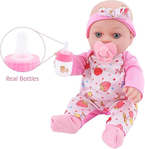 Miniatura 5 de VAWMJOT Muñeca de bebé de 12 pulgadas con juego de portador y ropa, accesorios de muñeca Reborn con biberones, chupetes, pañales