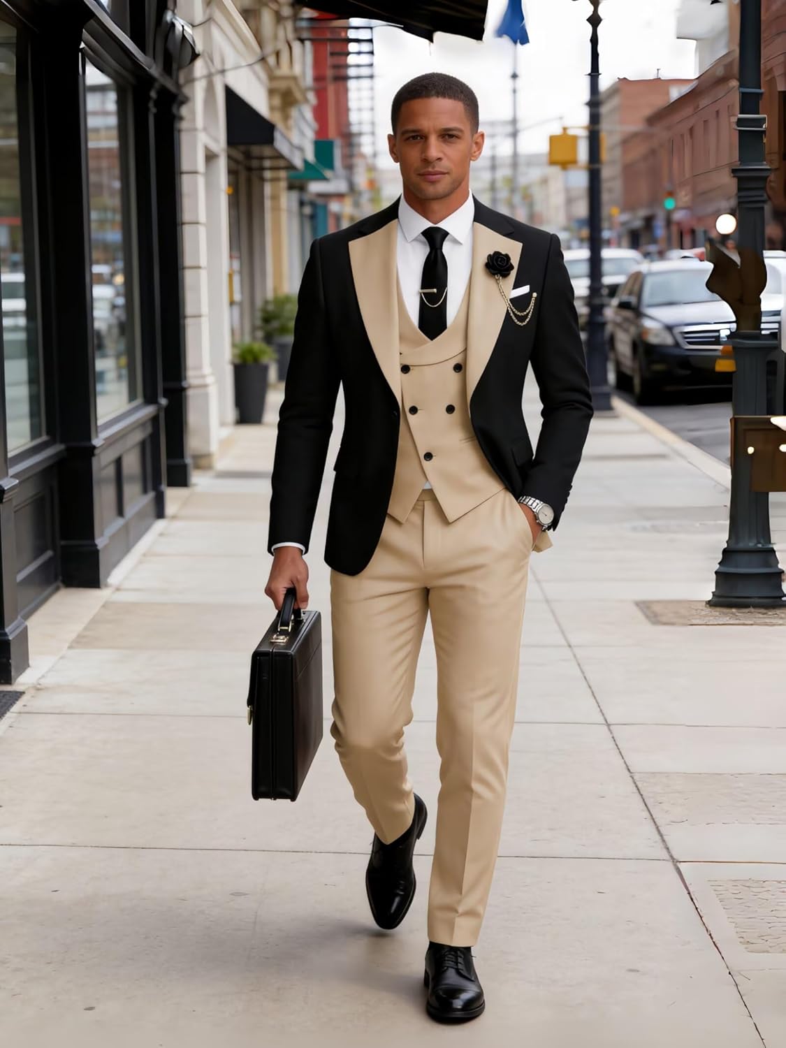 Mens Suits 3 Piece Slim Fit Double Breasted Suit Men Wedding Prom Tuxedo Blazer Vest and Pants Set