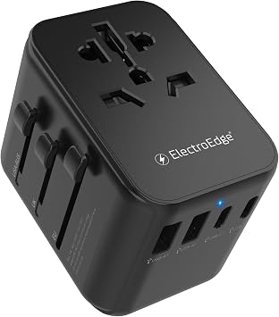 Universal Travel Adapter with 2 Type C and 2 USB ports, All-in-1 Worldwide Travel Adapter | European to UK plug adaptor | International Travel Plug adapter for US/EU/AUS/UK