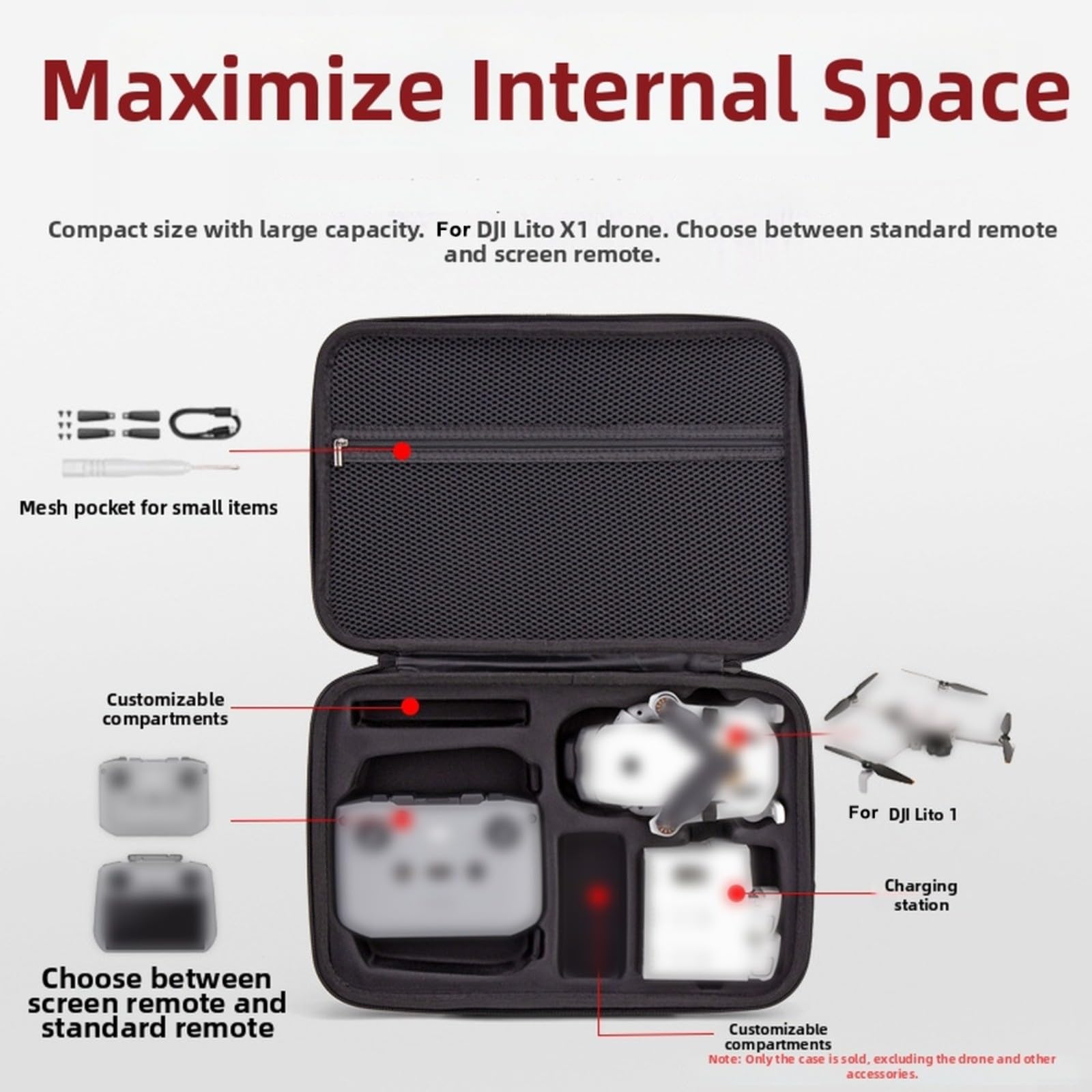 Bolsa bandolera de poliuretano para DJI Lito 1, versátil bolsa de almacenamiento cruzada de hombro con correa, solución de transporte protectora ligera para viajes y actividades al aire libre, negro