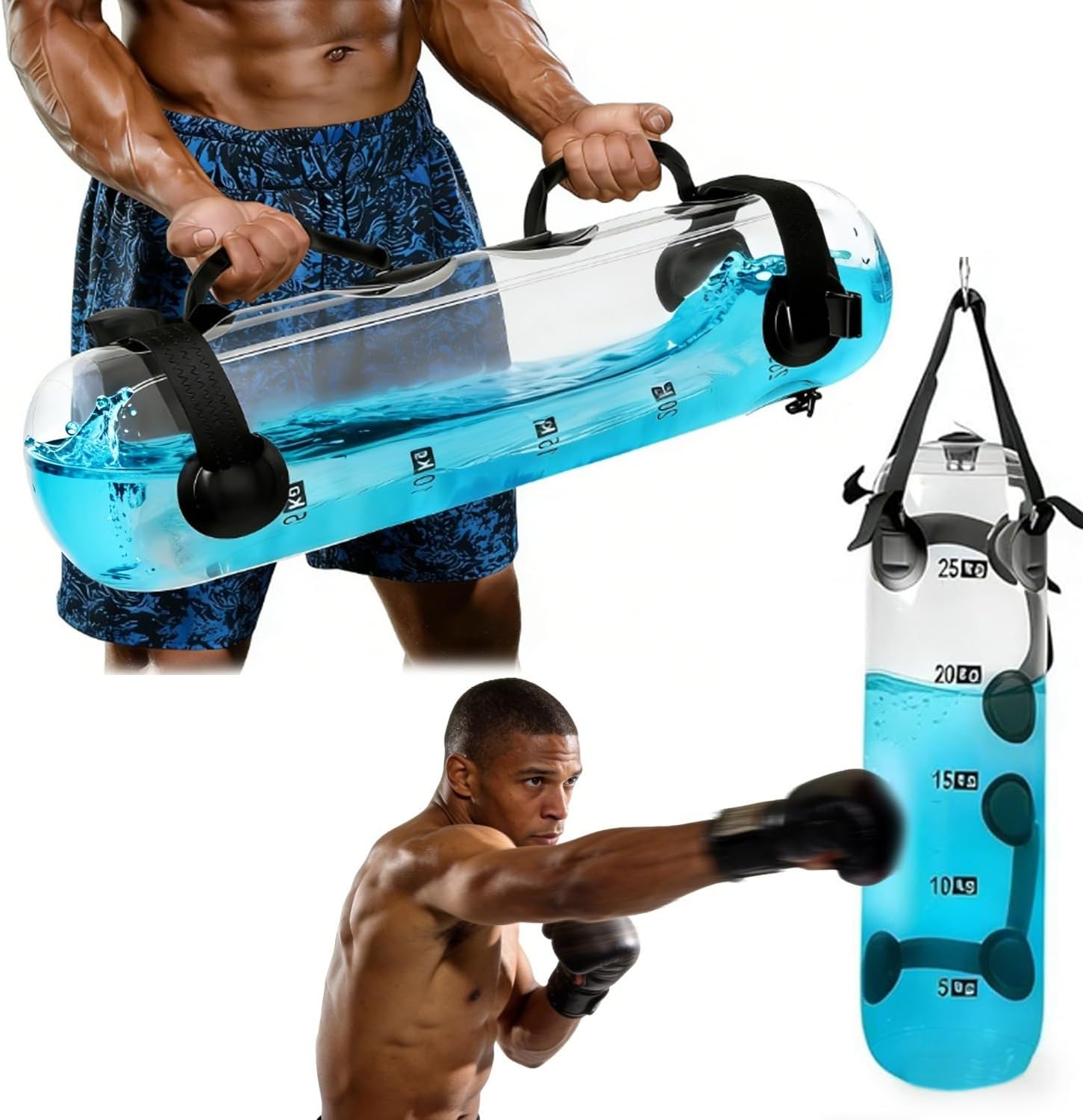 Water Weights Aqua Bag - Tidal Tank Dual-Purpose Training Bag, Adjustable Water Punching Bag & Sandbag Alternative for Strength, Core & Balance Workout. Portable Home Gym Equipment, 55 LBS