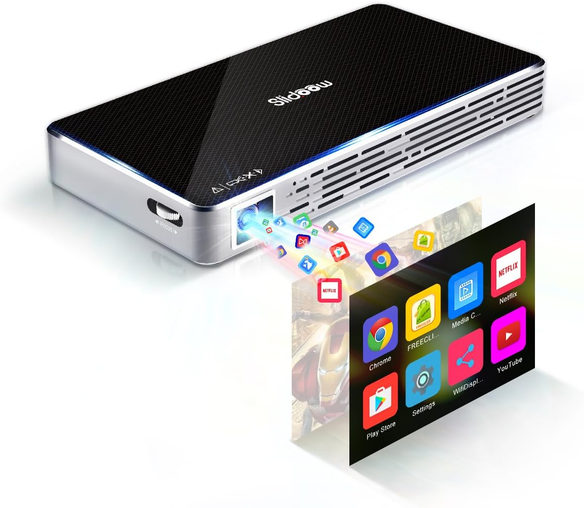 Mini Projector, Portable DLP HD Video Projectors for iPhone iPad Laptop iOS Android Support Dual WiFi Bluetooth HDMI USB and TF Card HD Home Theater Cinema Movie, 4200mAh