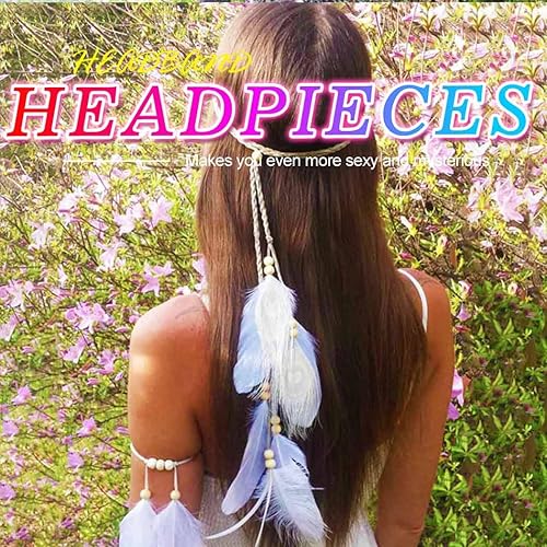 Miniatura 5 de Nicute Diademas de plumas bohemias para tocados disfraces de festivales accesorios para el cabello para mujeres y niñas negro