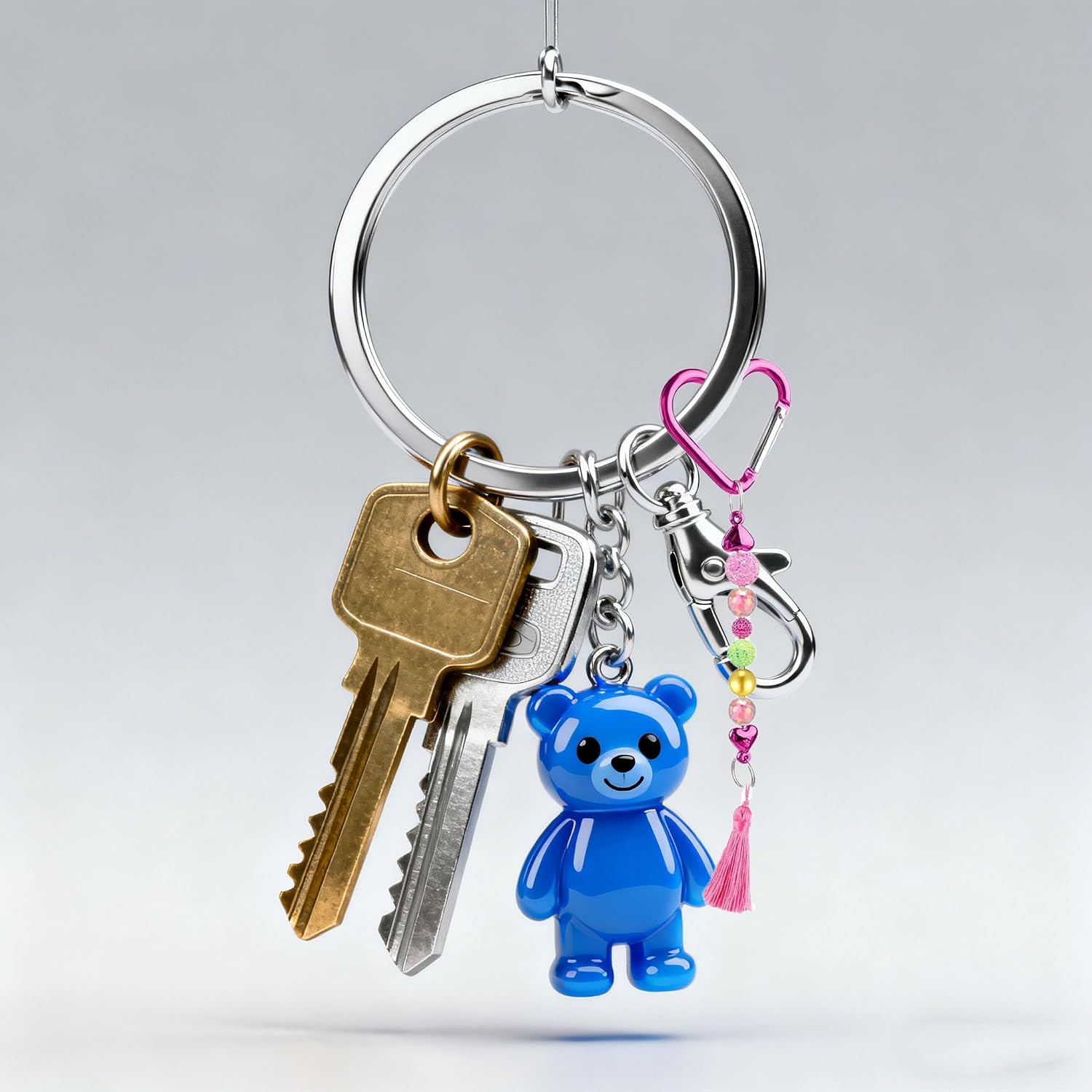 Beadable Keychain Colorful Heart/Triangle Shaped Blank Bar with Snap Hook for DIY Craft Making Kit image 5