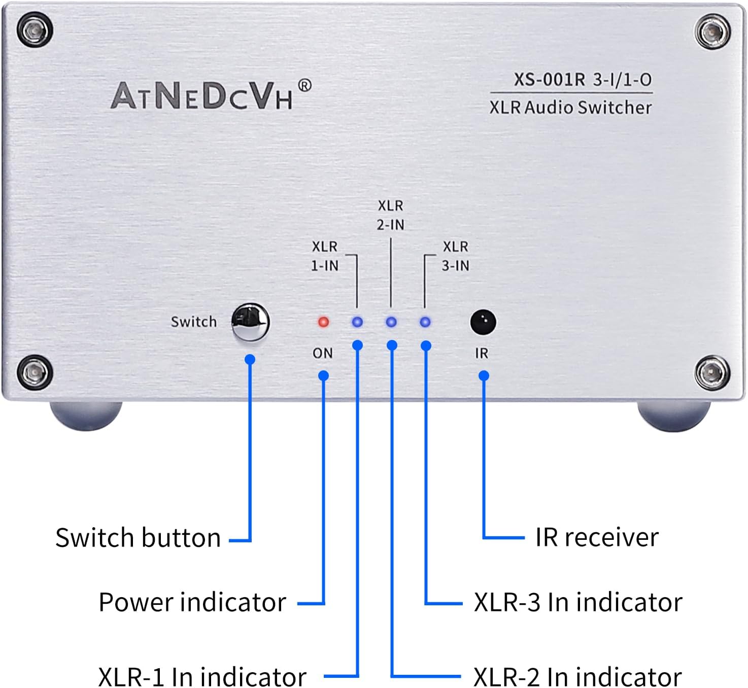 AtDcNeVh XLR 3 in 1 Out Audio Switcher, 3-Way Balanced Audio Switch Converter - Speakers Amplifiers Audio Selector Box - with Remote Control