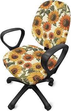 Sunflower Office Computer Chair Covers, Split Stretchable Seat Cover Universal Split Rotating Swivel Chair Slipcover Protector 2 Piece, Office Chairs Backrest Cover Rotating Chair