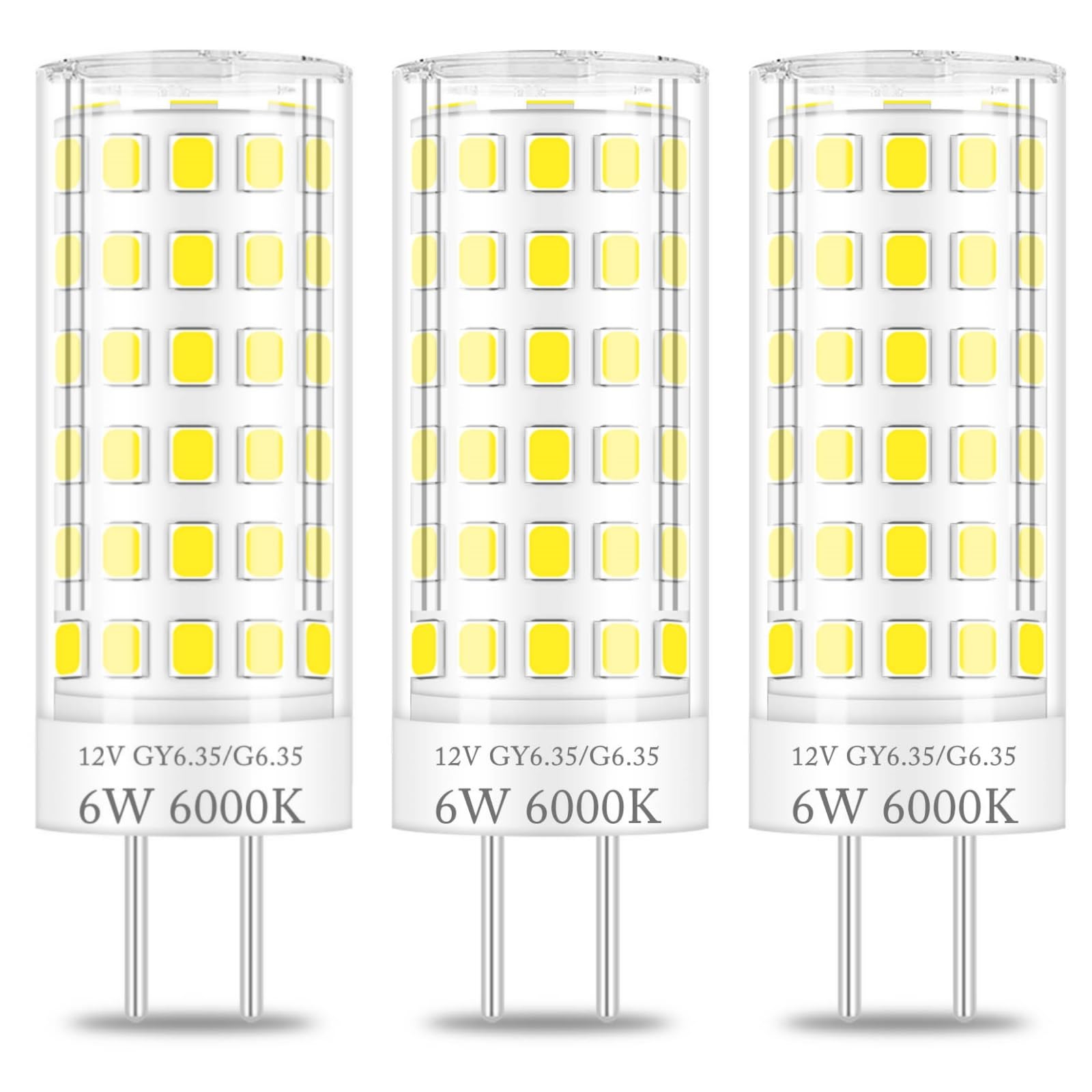 ZHENMING GY6.35 Led 12V Ersatz GY6.35 Halogen 50W 60W Kaltweiss 6000K Bi pin Sockel 6W Stromsparer Niedervoltlampe Klein Birne G6.35 Stiftsockellampe led Nicht Dimmbar