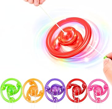 5Pcs Pull Line Flywheel Spinning Tops with Rainbow Light Show, Orbital Flash Display, Colorful Glow Novelty Fidget Spinners