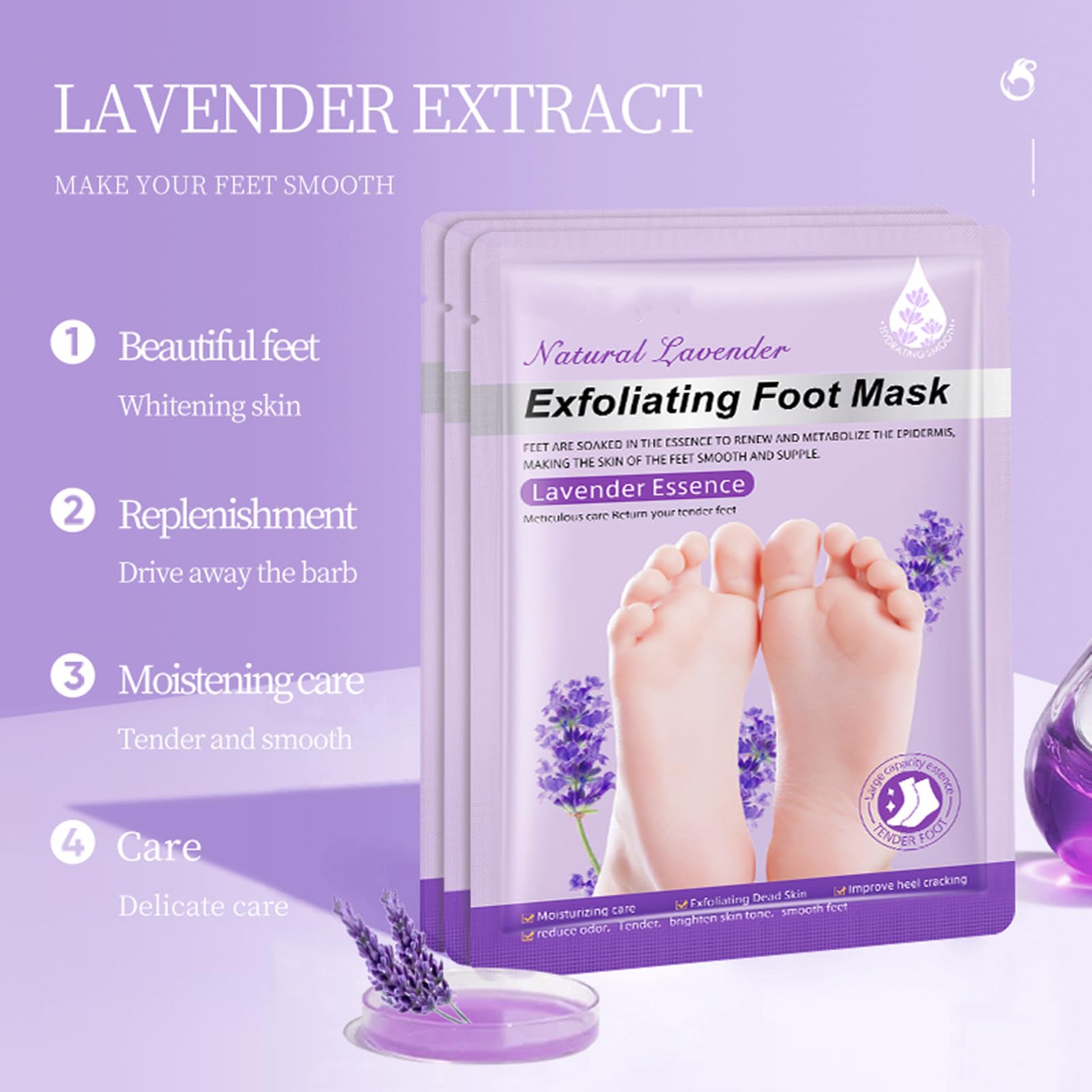 4 Paires Masque Pied Hydratant, Masque Pieds Exfoliant et Nourrissant, soin des pieds, pour Callosités, Crevasses et Pieds Secs et fendillés(2 paires Aloe vera + 2 paires Lavande)