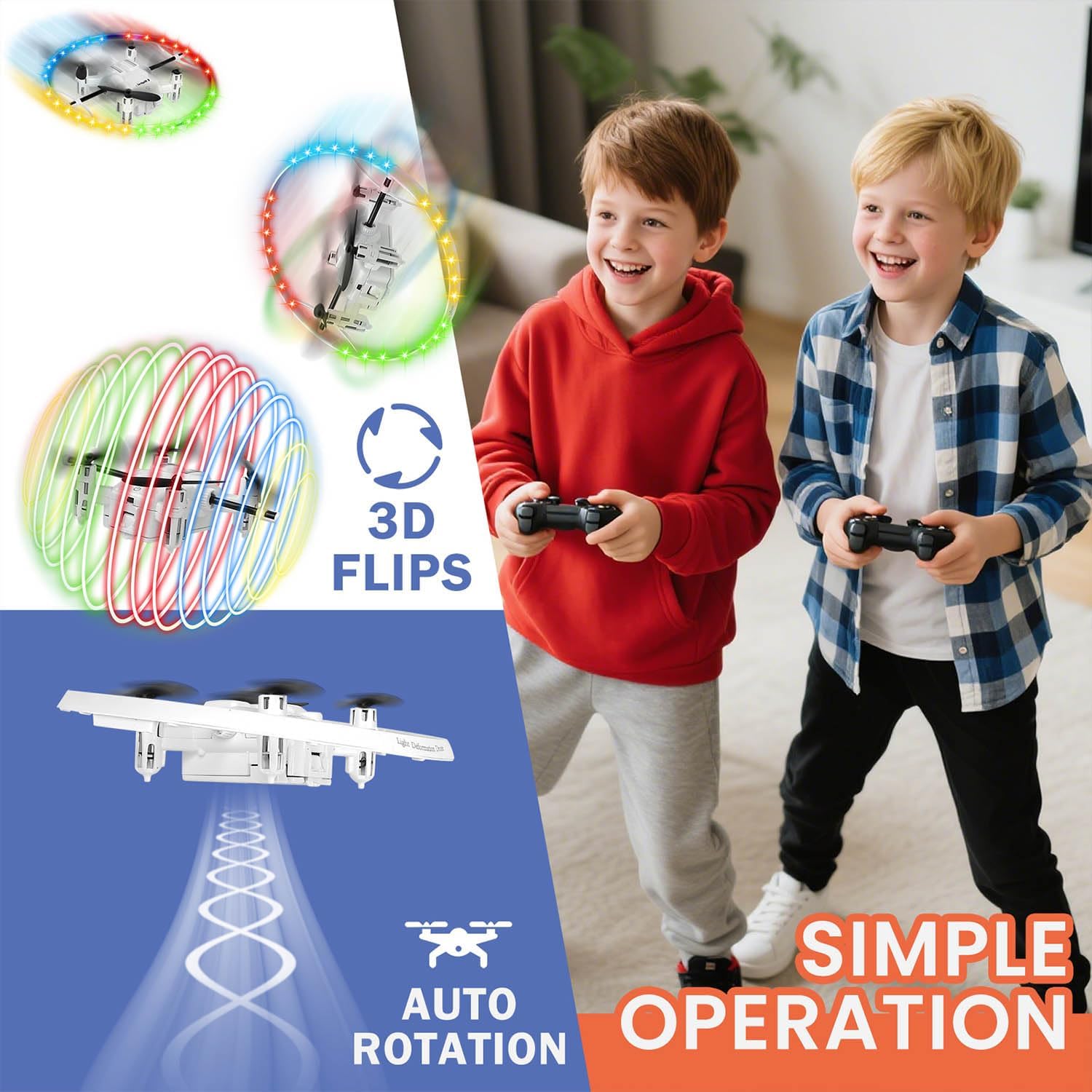 RC Drone for Kids, 360° Rotating LED Light–10 Dynamic Patterns, Beginners Indoor Small Helicopter Plane/Quadcopter, Boys and Girls Birthday and Xmas Gifts Toys